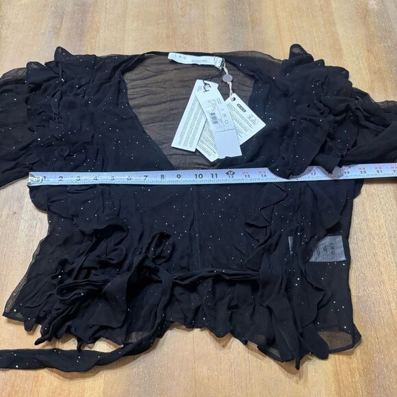 IRO Paris Lonila Ruffled Glitter-Embellished Georgette Blouse Medium Sz 36 Black - Picture 6 of 16